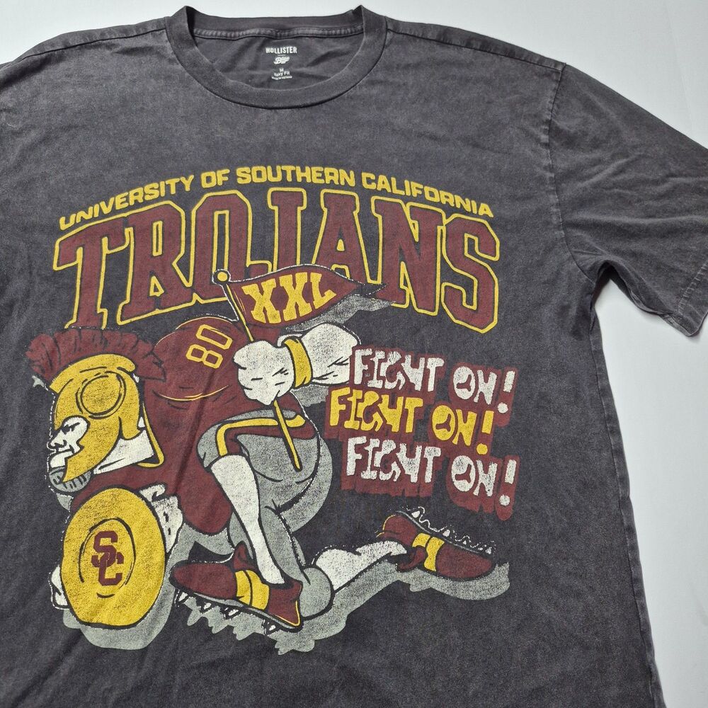 Hollister USC Trojans T Shirt Mens M Blue 84 Boxy FIT Vintage Wash Gray Tee NWOT